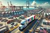 DALL·E 2025-01-21 12.31.01 - A photorealistic depiction of a vibrant automotive logistics scene symbolizing US-Mexico nearshoring. The foreground features a semi-truck crossing a