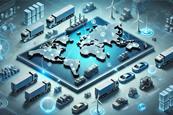 DALL·E 2025-01-23 16.10.30 - A futuristic infographic-style digital rendering of global automotive logistics, showcasing a world map as the base with 3D elements representing inte