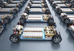 Factory row of EVs