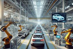 DALL·E 2025-02-11 08.24.16 - A high-tech European vehicle production facility, showcasing an advanced automotive assembly line with robotic arms assembling modern cars. The factor