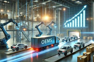 DALL·E 2025-01-31 15.30.05 - A professional digital illustration representing cost-cutting in automotive logistics by OEMs. The image features a modern automotive factory or logis