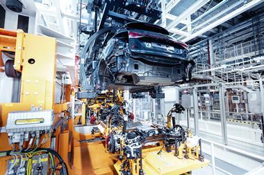 The marriage of chassis, battery and body at Audi's plant in Ingolstadt