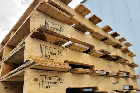 Stack of heat treated wooden pallets