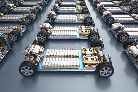 Factory row of EVs