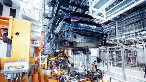 The marriage of chassis, battery and body at Audi's plant in Ingolstadt