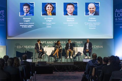 (L to R) Richard Logan, Automotive Logistics; Dr Gisela Linge, Autoliv;  Thomas Bartsch, Kinaxis; Fabian Pobantz, Schaeffler