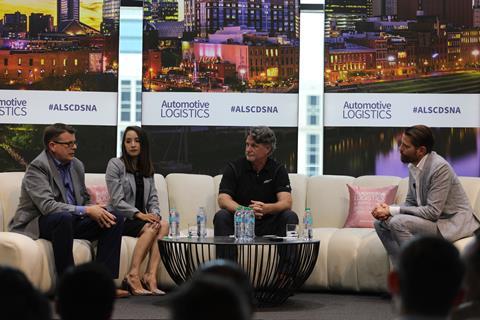 (L to R) John Godfrey, Pirelli Tire North America; Grecia Luna, Nissan; Phil York, Ford; Christopher Ludwig, Automotive Logistics address ALSC DS NA 2025