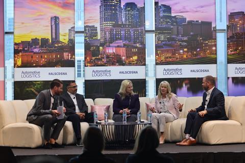 (L to R) Christopher Ludwig, Automotive Logistics; Moe Saleh, Greatway; Carrie McConnaughey at Aptiv; Skotti Fietsam at Accuride; and Adam Shumake at Nissan Group of America