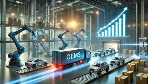 DALL·E 2025-01-31 15.30.05 - A professional digital illustration representing cost-cutting in automotive logistics by OEMs. The image features a modern automotive factory or logis