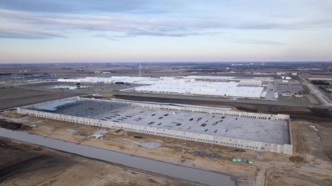 Aerial view of the foundations of Rivian’s new supplier park.
