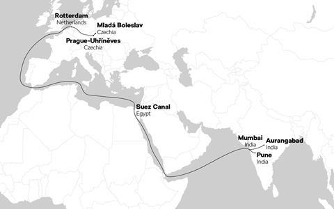 Skoda route through Suez Canal