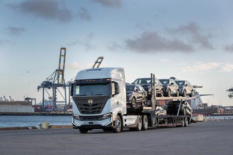 loaded Nikola truck at port
