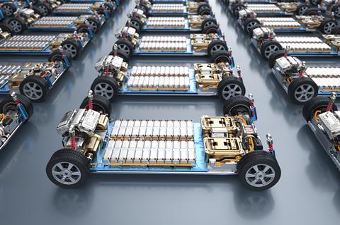 Factory row of EVs