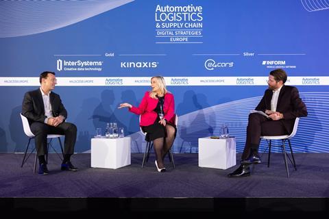 ALSC DS Europe 2024 (L to R) Jean-Christophe Deville, Toyota Motor Europe; Juliana Raidt, Bosch; Christopher Ludwig, Automotive Logistics