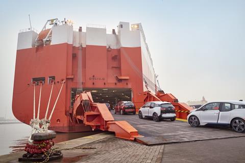 BMW vehicles being loaded onto vessel