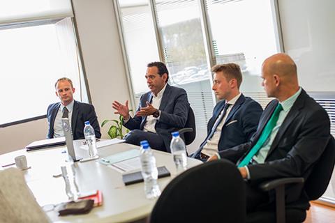 From left: Jan Baumung, Alfonso Gutiérrez, Gereon Hempel and Hans Dieter Wesche discuss Volkswagen’s Mexican developments