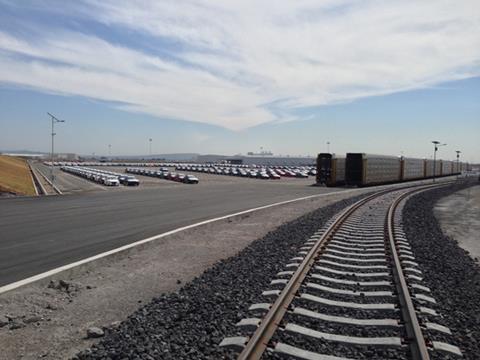 US rail tracks and vehicles waiting for loading